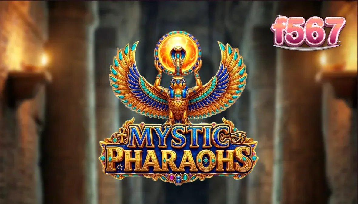 Cenário temático do Egito Antigo com hieróglifos e símbolos de faraó no slot Mystic Pharaoh